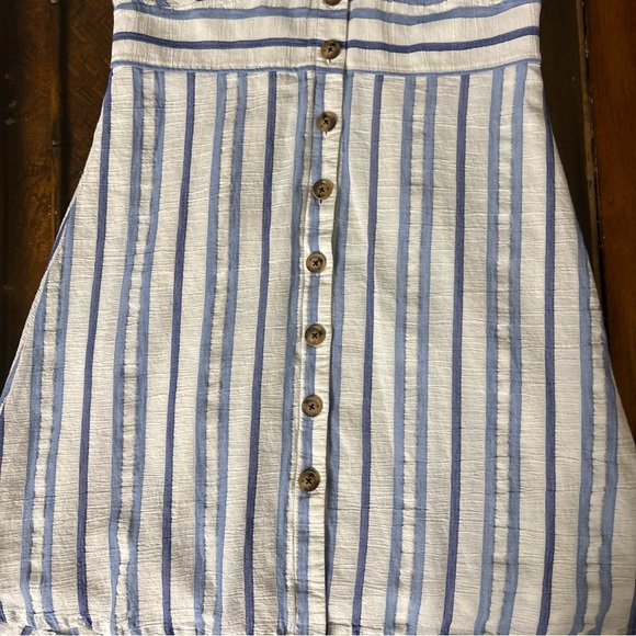 LOFT Blue and White Striped Button-Front V-Neck Dress - Picture 7 of 16
